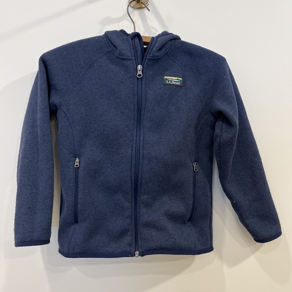 LL Bean Sweater Fleece Jacket Kids Large Sz 8 Blue Hoodie Full Zip‎ Unisex Child